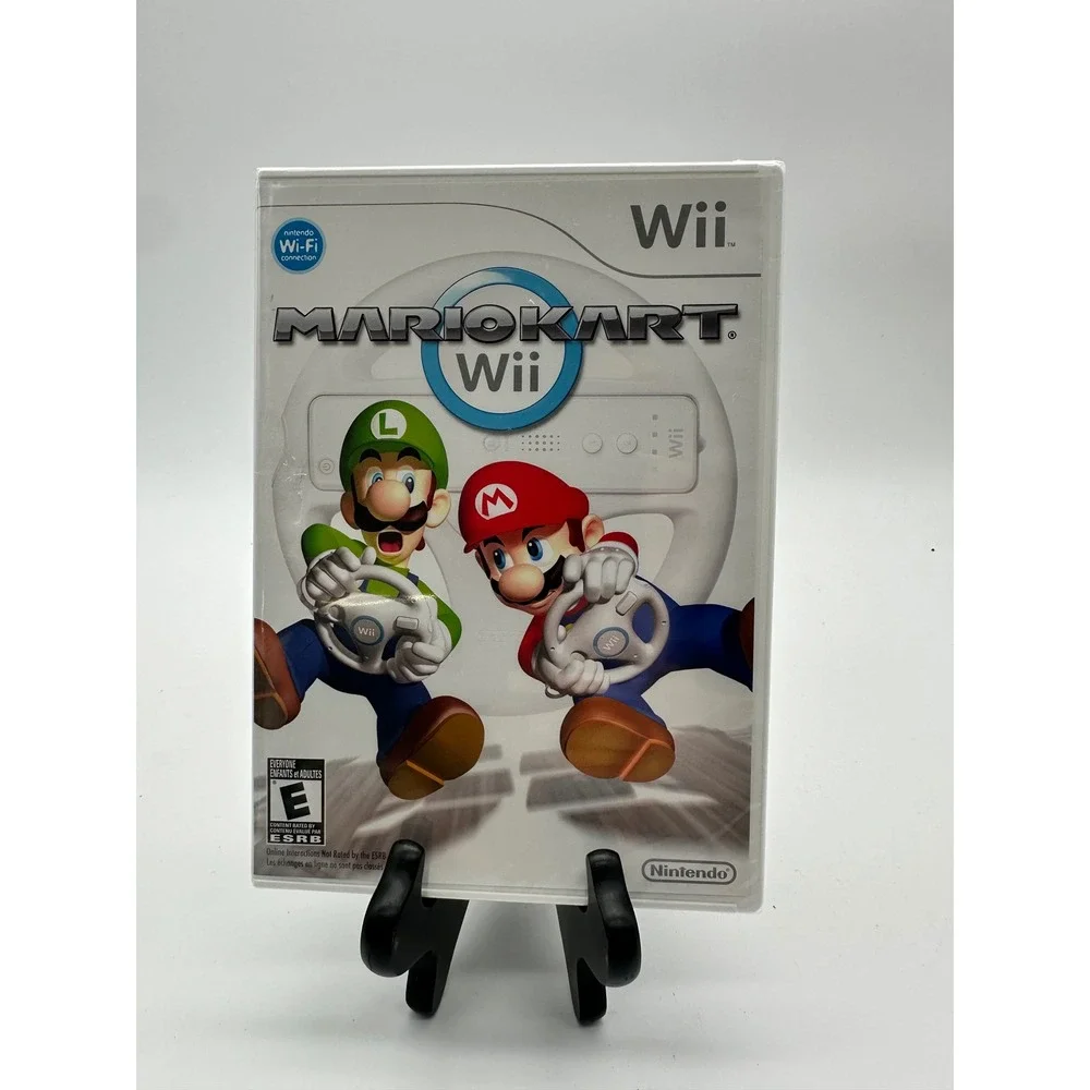 Nintendo Mario Kart Wii Game New Sealed with Authentic White Wii Wheel RVL-024